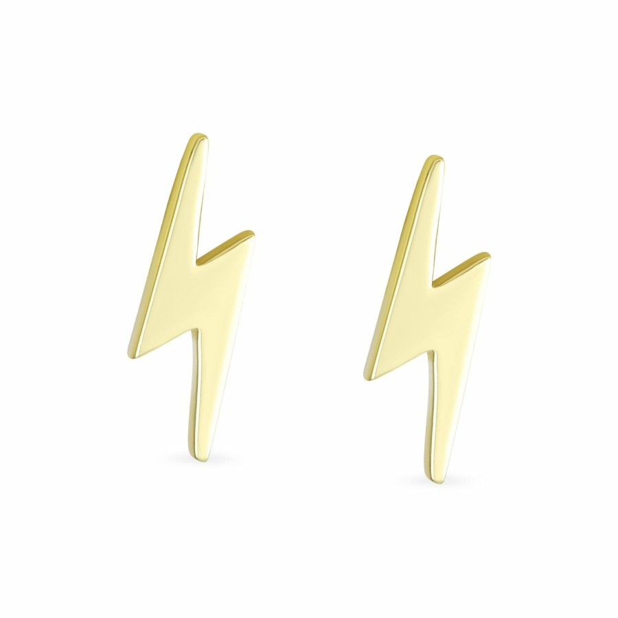 Shop Women Bling Jewelry | Real 14K Yellow Gold Tiny Mini Zig Zag Lighting Bolt Stud Earrings