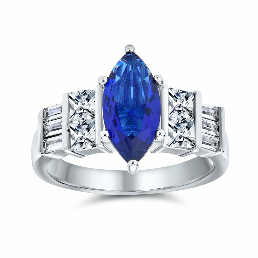 Shop Women Bling Jewelry Engravable Rings | Art Deco 3Ct Cz Blue Marquise Solitaire Engagement Ring .925 Silver