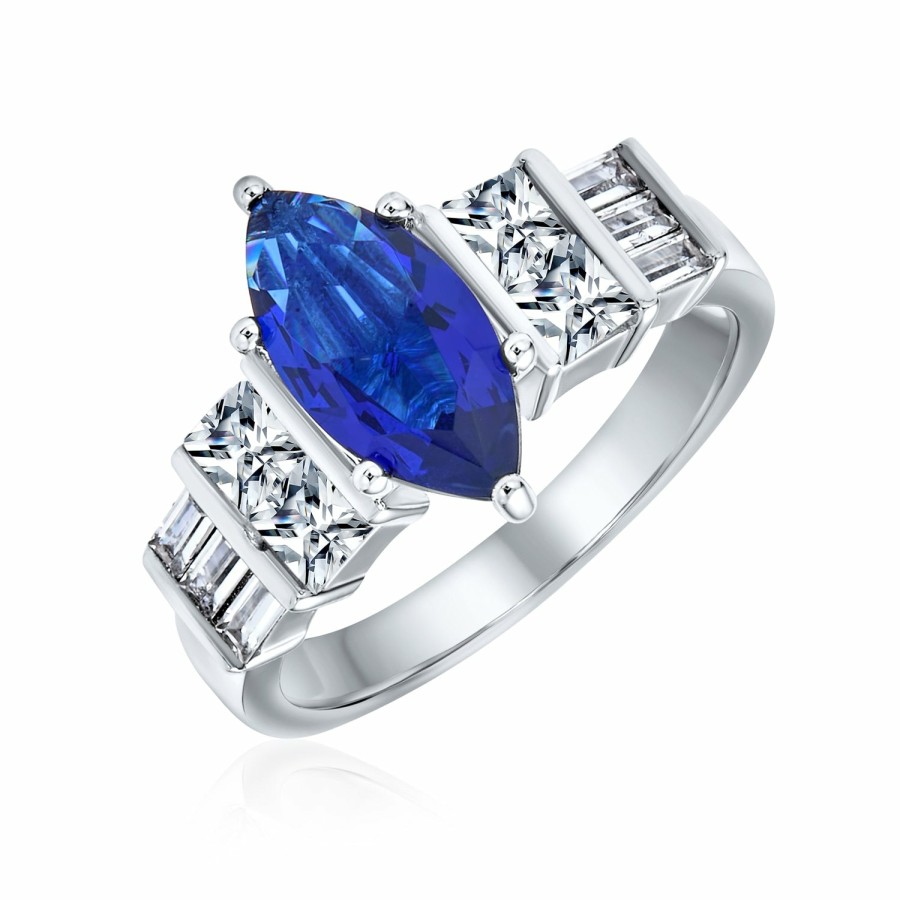 Shop Women Bling Jewelry Engravable Rings | Art Deco 3Ct Cz Blue Marquise Solitaire Engagement Ring .925 Silver