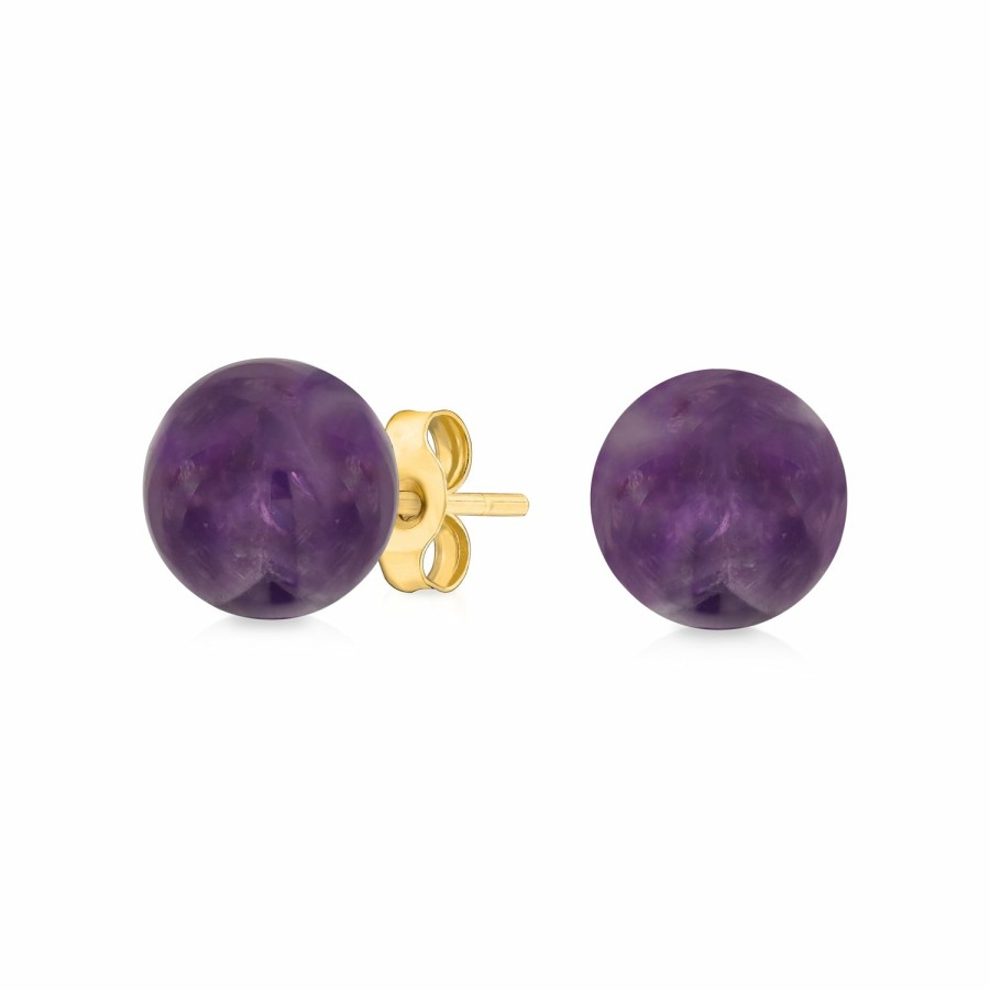 Shop Women Bling Jewelry Stud Earrings | 14K Yellow Gold Gemstone Bead Ball Stud Earrings 6Mm Size Birthstone Colors