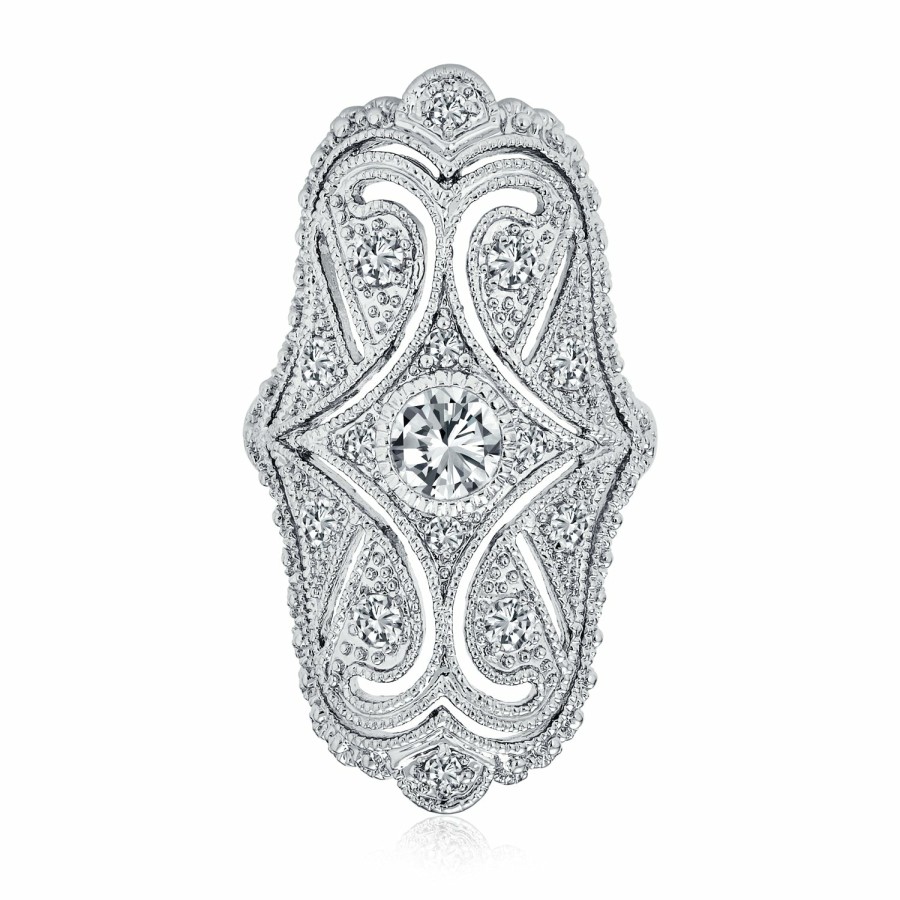 Shop Women Bling Jewelry Statement Cocktail Rings | Art Deco Filigree Cz Fashion Statement Wide Armor Full Finger Ring