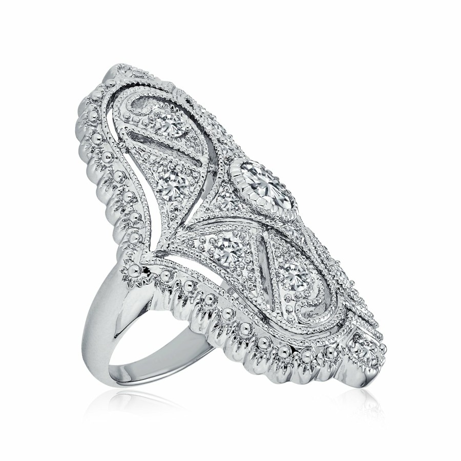 Shop Women Bling Jewelry Statement Cocktail Rings | Art Deco Filigree Cz Fashion Statement Wide Armor Full Finger Ring