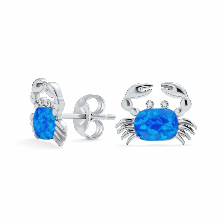 Shop Women Bling Jewelry | Tiny Created Opal Beach Crab Stud Earrings .925 Silver