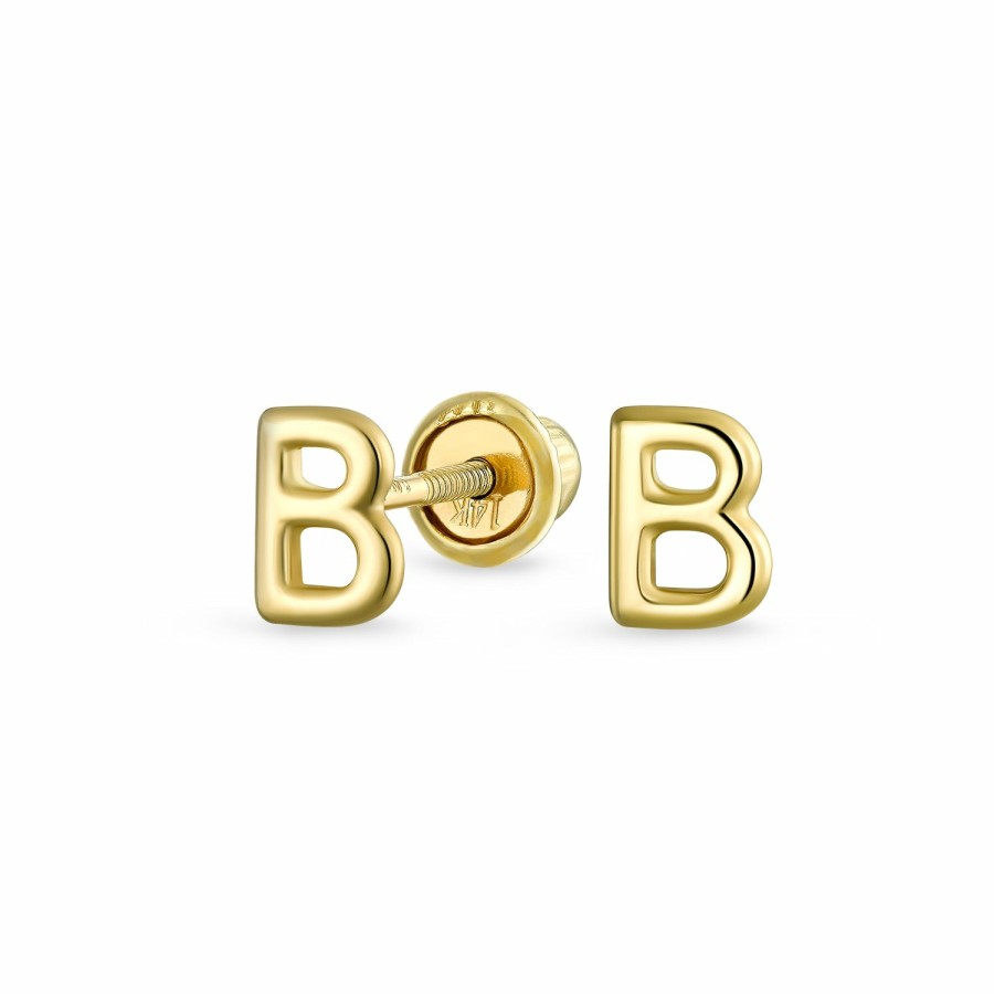 Shop Women Bling Jewelry Stud Earrings | A-Z Geometric Alphabet Letter Initial Stud Earrings Real 14K Gold