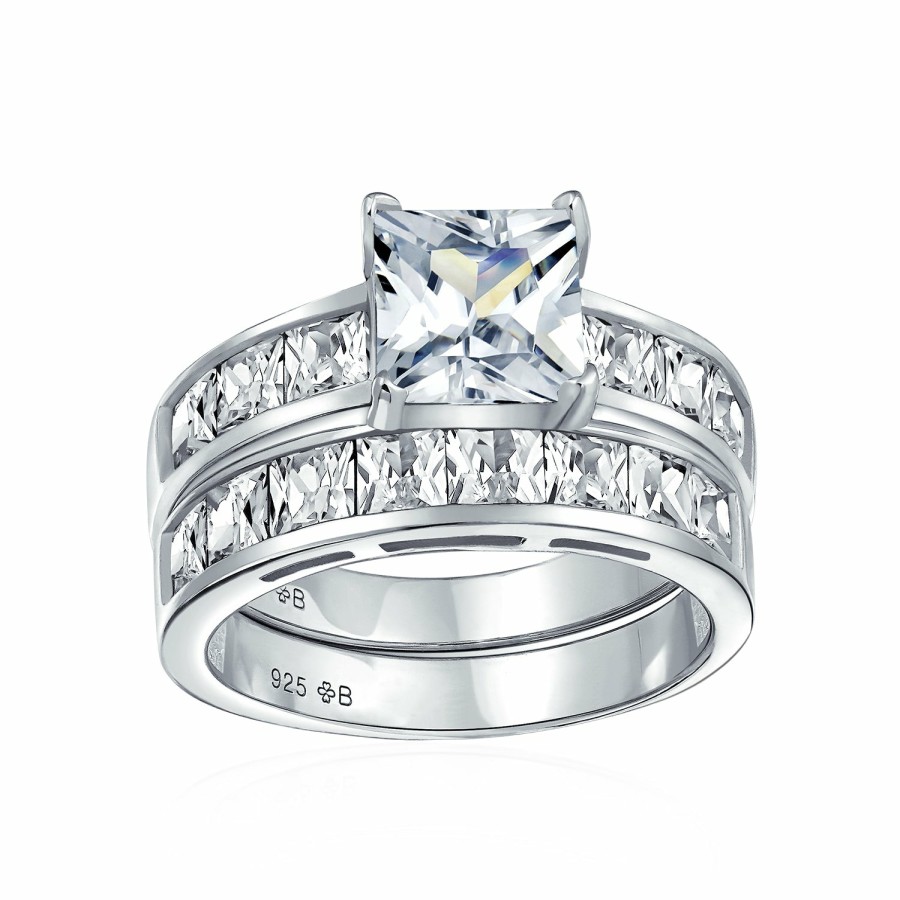 Shop Women Bling Jewelry Wedding Rings Sets | 1-2Ct Princess Cut Solitaire Aaa Cz Engagement Ring Wedding Set