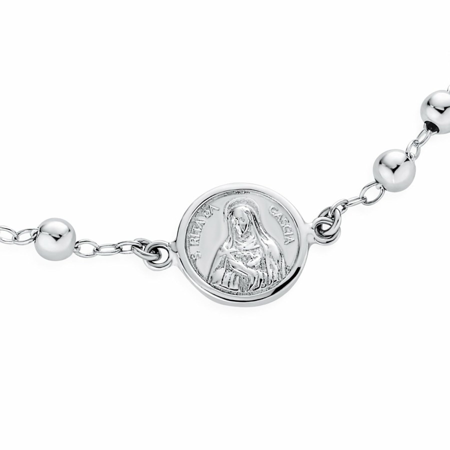 Shop Women Bling Jewelry Engravable Bracelets | Medal Prayer Beads Virgin Mary Cross Rosary Bracelet Sterling Silver