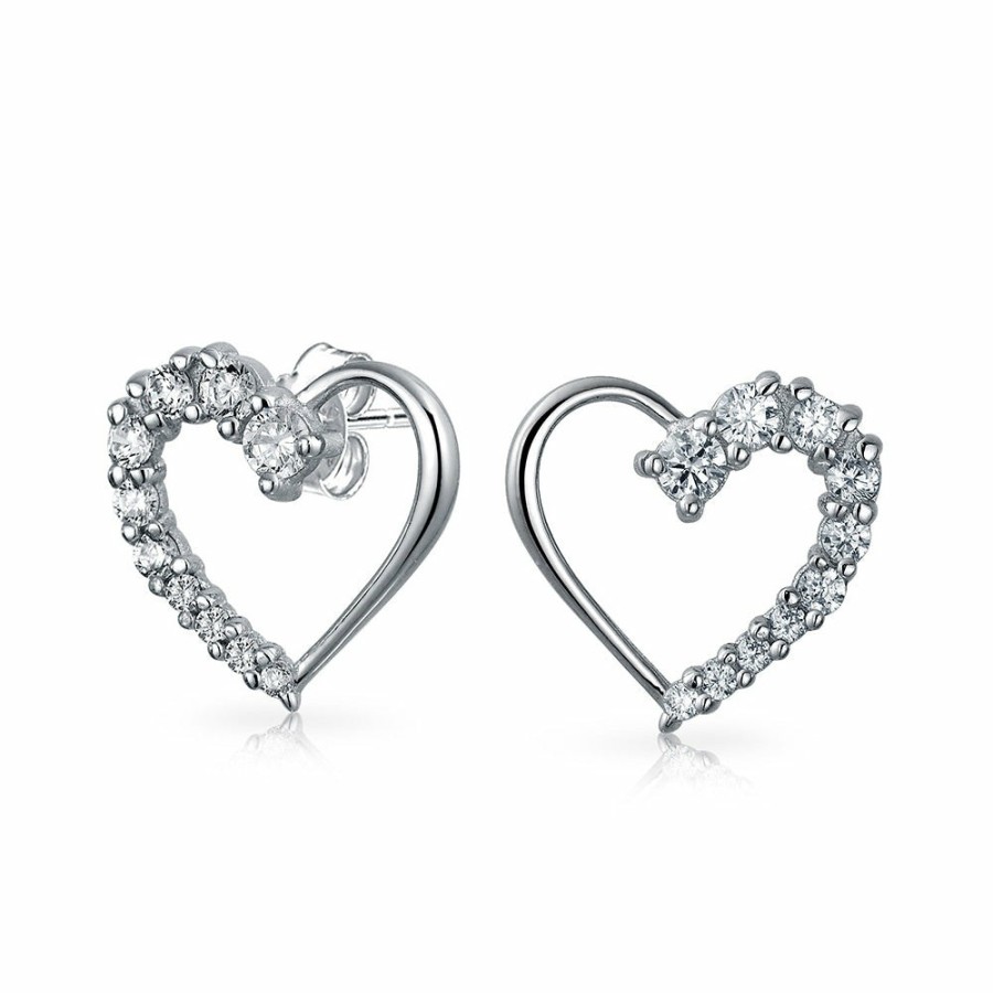 Shop Women Bling Jewelry | Love'S Journey Cz Freshwater Pearl Open Heart Stud Earrings