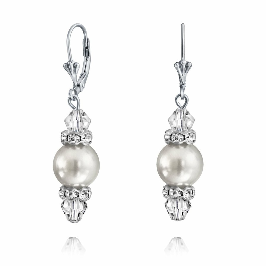 Shop Women Bling Jewelry Dangle Drop Earrings | Crystal Drop Lever Back Imitation Pearl Dangle Earring Sterling Silver