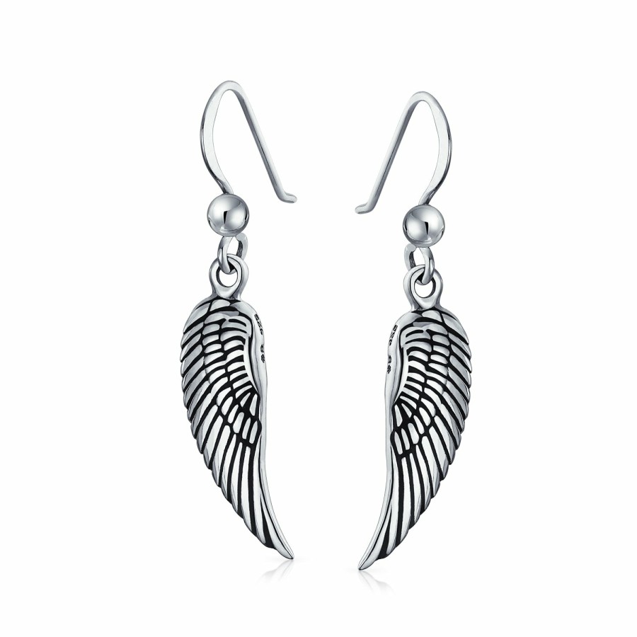 Shop Women Bling Jewelry Dangle Drop Earrings | Spiritual Heart Guardian Angel Wings Feather Dangle Earrings 925 Sterling