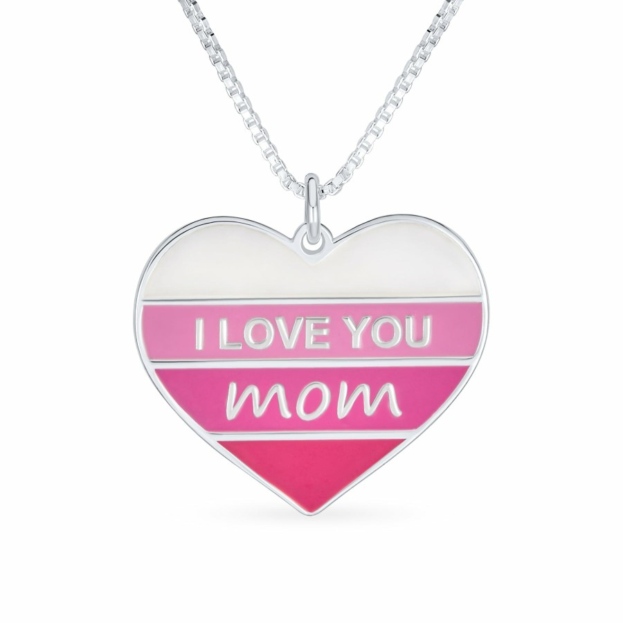 Shop Women Bling Jewelry Delicate Pendant Necklaces | Enamel Bird Cameo Words I Love You Mom Heart Pendant Necklace Silver