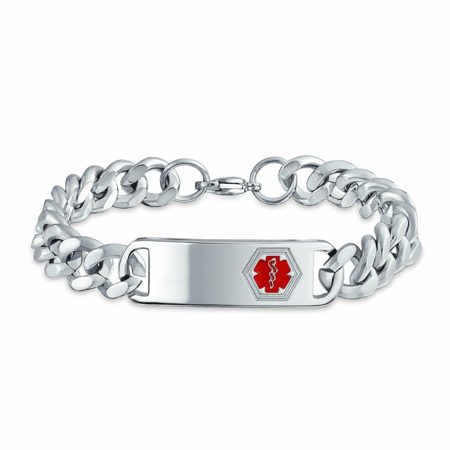 Shop Men Bling Jewelry Mens Bracelets & Id Bracelets | Personalized Identification Medical Alert Id Bracelet Stainless 8 Inch