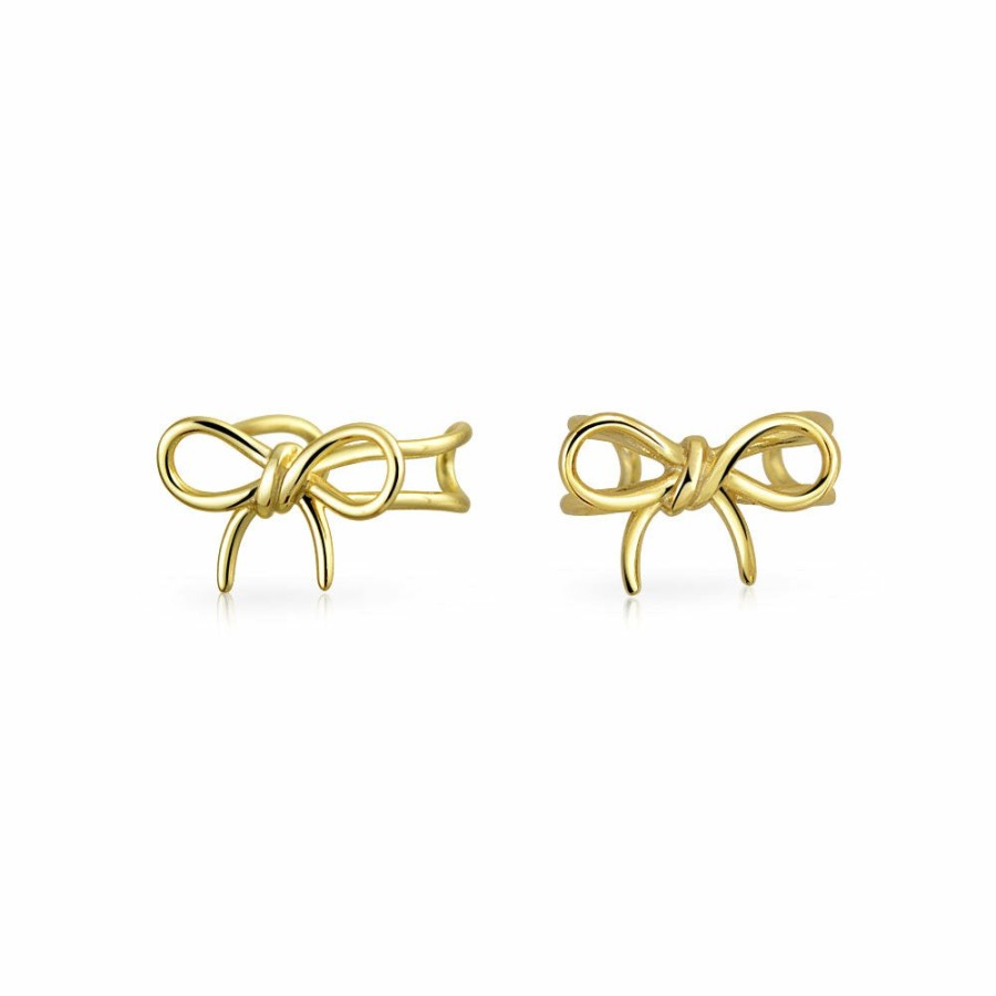 Shop Women Bling Jewelry Ear Cuffs, Cartilage Earrings | Bow Cartilage Ear Cuff Clip Earring Gold Plated Sterling Silver