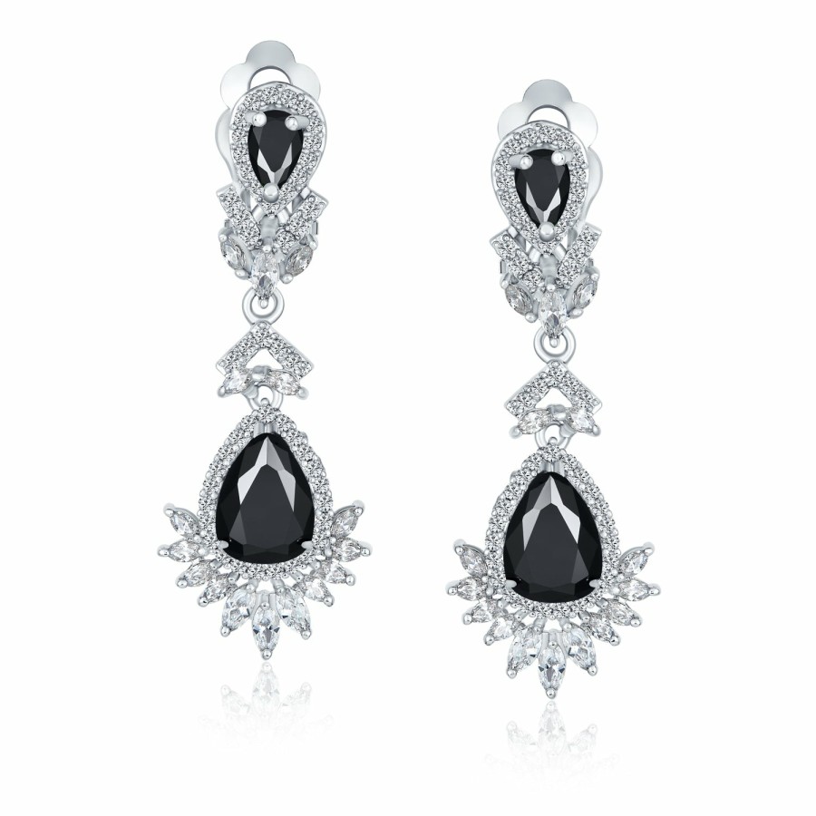 Shop Women Bling Jewelry Clip On Earrings | Art Deco Style Aaa Cz Statement Dangle Chandelier Clip On Earrings Black