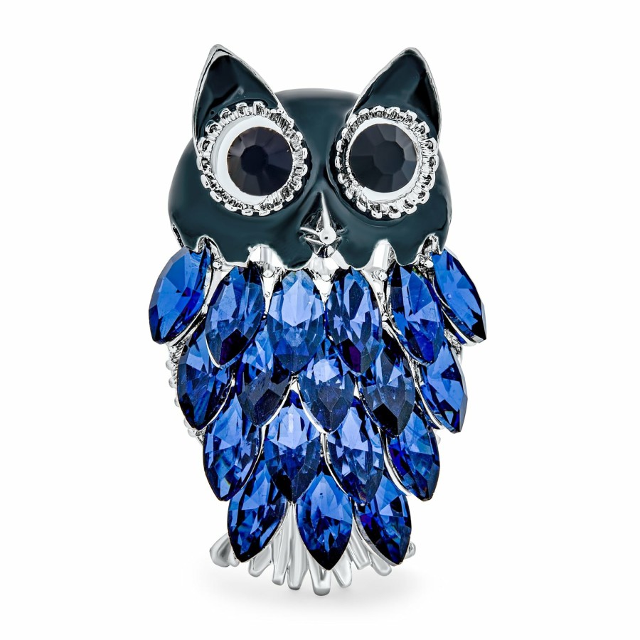 Shop Women Bling Jewelry Pins & Brooches | Fashion Large Owl Wise Brooch Pin Brown Orange Crystal Enamel