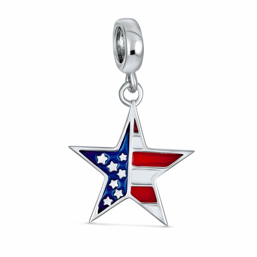 Shop Women Bling Jewelry Unique Charms | Patriotic American Flag Usa Stars Stripes Charm Bead Sterling