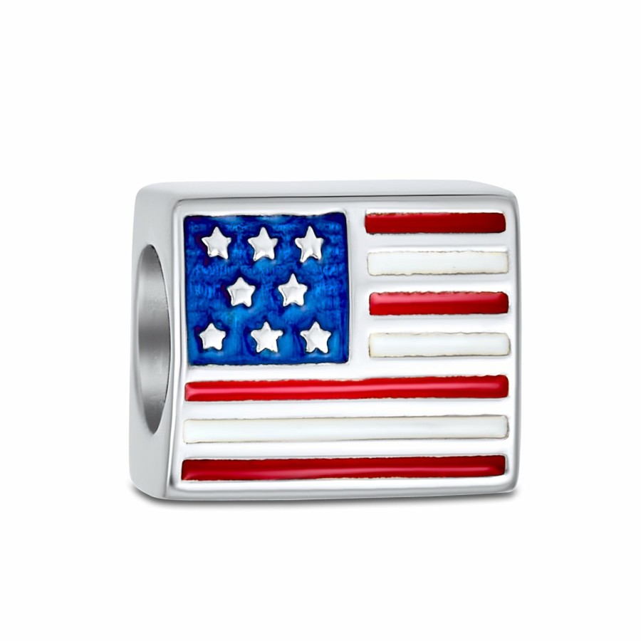 Shop Women Bling Jewelry Unique Charms | Patriotic American Flag Usa Stars Stripes Charm Bead Sterling