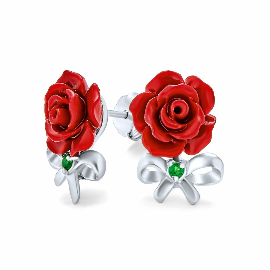 Shop Women Bling Jewelry Cuff Bangle Bracelets | 3D Cz Bow Red Rose Flower Ladybug Cuff Bracelet Stud Earrings Silver