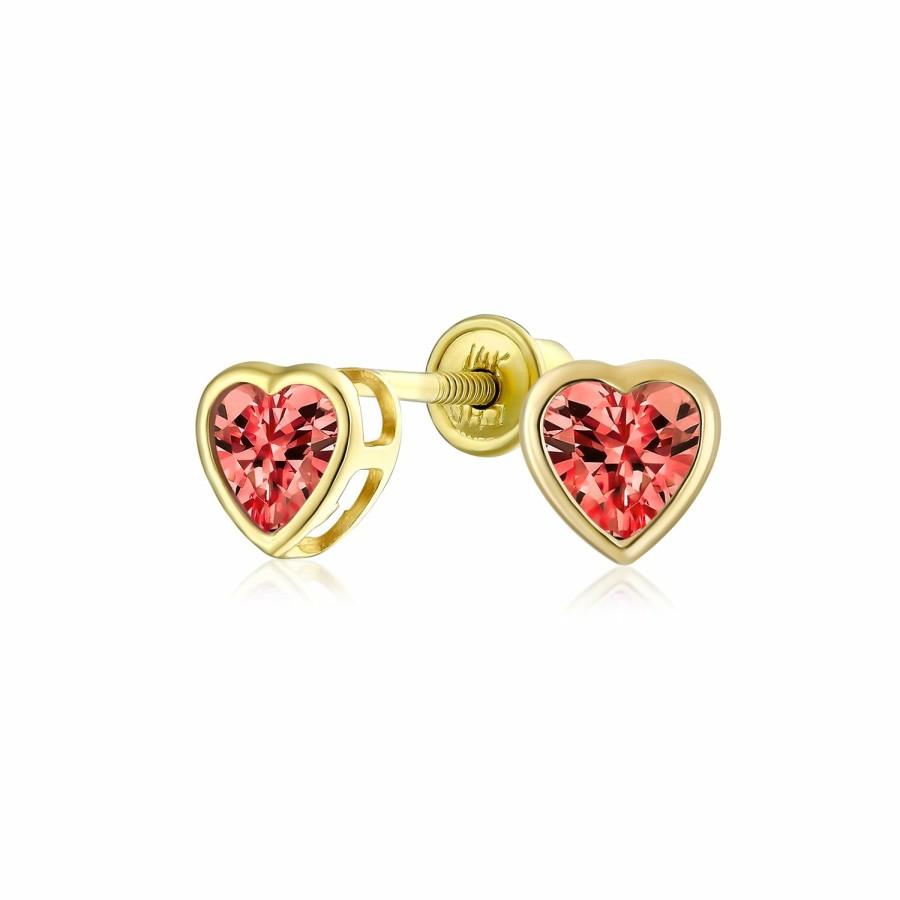 Shop Women Bling Jewelry | Birthstone Cz Real 14K Gold Tiny Heart Shape Stud Earrings Screwback