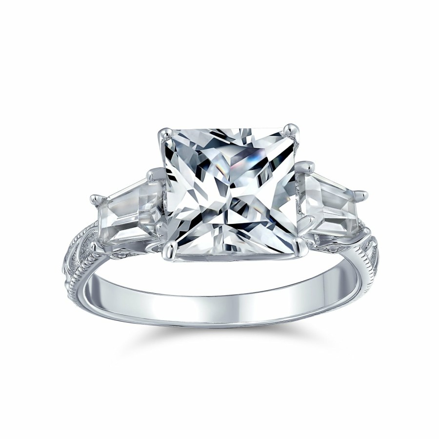 Shop Women Bling Jewelry Engravable Rings | 3Ct Princess Cut Aaa Cz Solitaire Engagement Ring .925 Sterling Silver