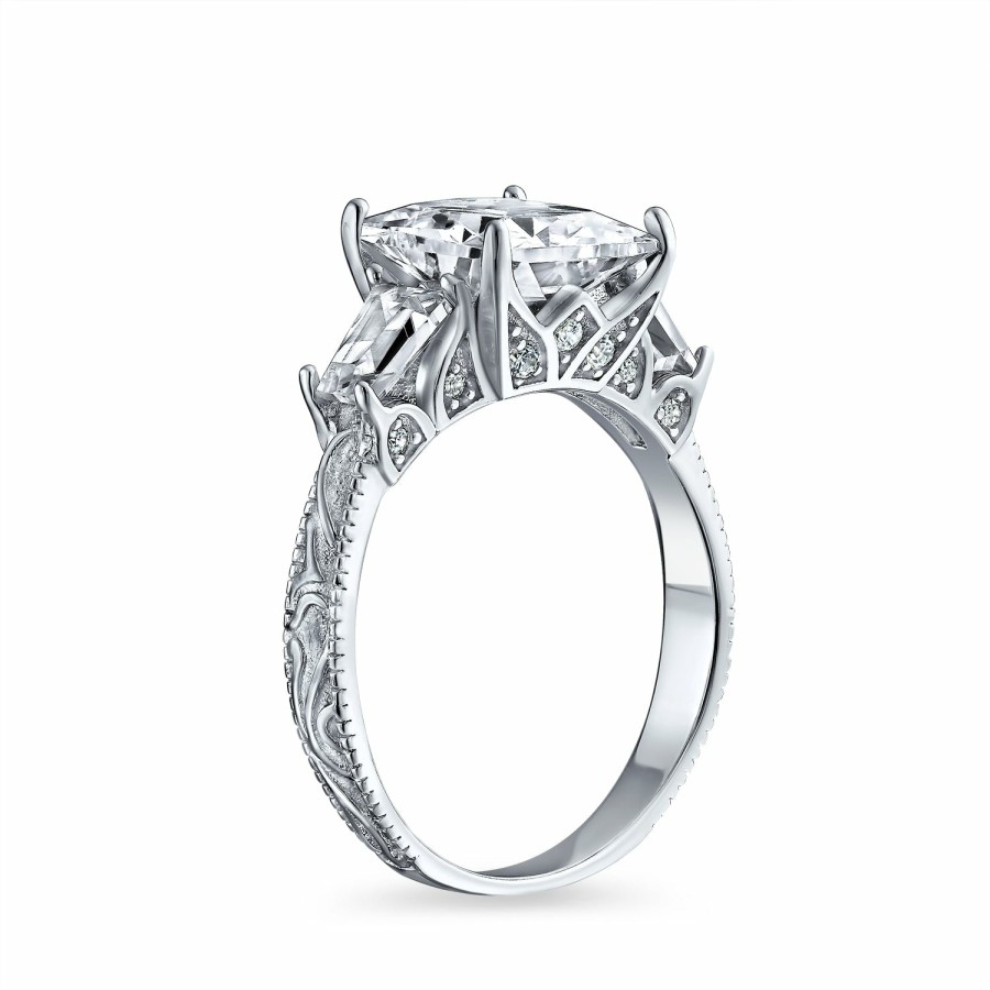 Shop Women Bling Jewelry Engravable Rings | 3Ct Princess Cut Aaa Cz Solitaire Engagement Ring .925 Sterling Silver