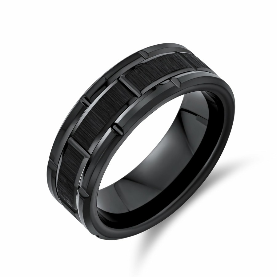 Shop Men Bling Jewelry Mens Rings | Tire Biker Center Stripe Wedding Band Titanium Rings 8Mm