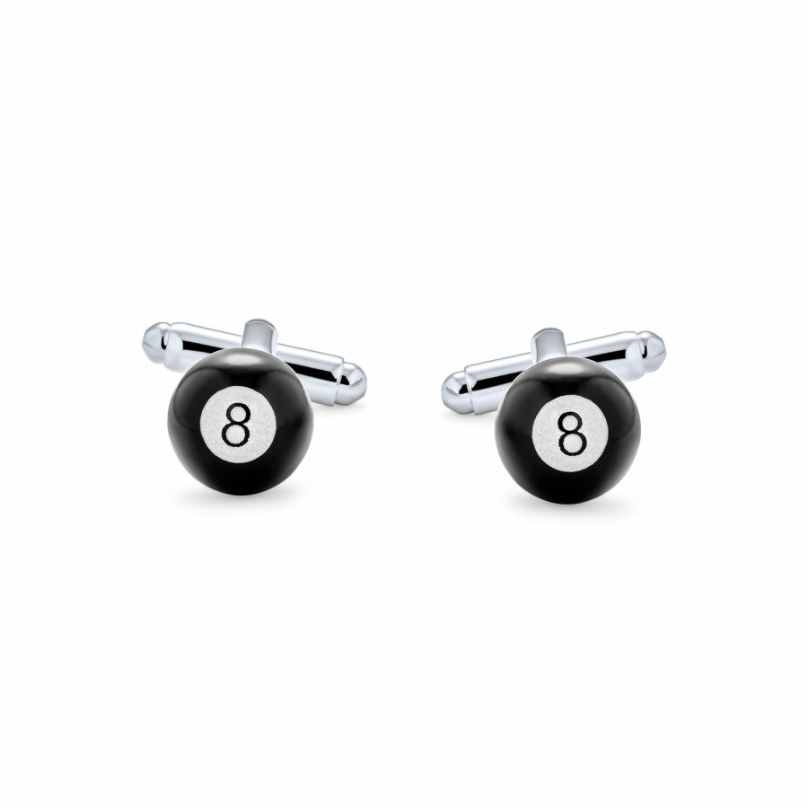 Shop Men Bling Jewelry Cufflinks | Magic 8 Ball Billiards Pool Player Cufflinks Black Steel Fixed Back