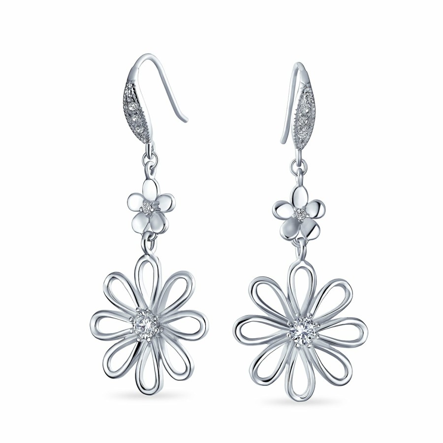 Shop Women Bling Jewelry Dangle Drop Earrings | Floral Canary Cz Accent Flower Shape Cz Daisy Dangle Earrings