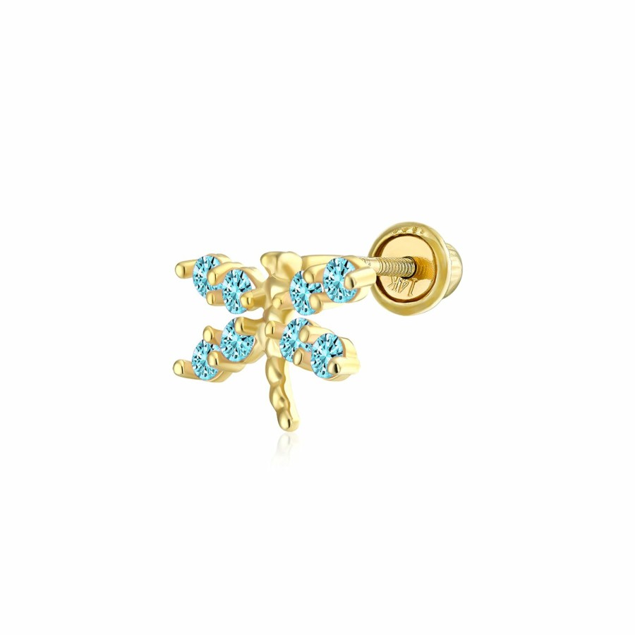 Shop Women Bling Jewelry Ear Piercing | Real 14K Gold Owl Snake Butterfly Cartilage Stud Earring Cz Screwback