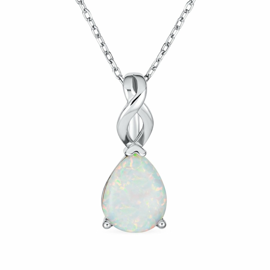 Shop Women Bling Jewelry Delicate Pendant Necklaces | Solitaire Teardrop Created Opal Pendant Necklace .925Sterling Silver