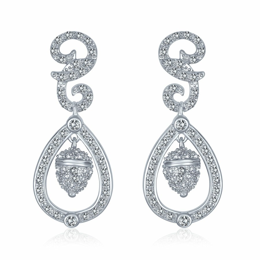 Shop Women Bling Jewelry Dangle Drop Earrings | Wedding Acorn Bridal Prom Pave Cz Dangle Earrings Silver Plated Brass