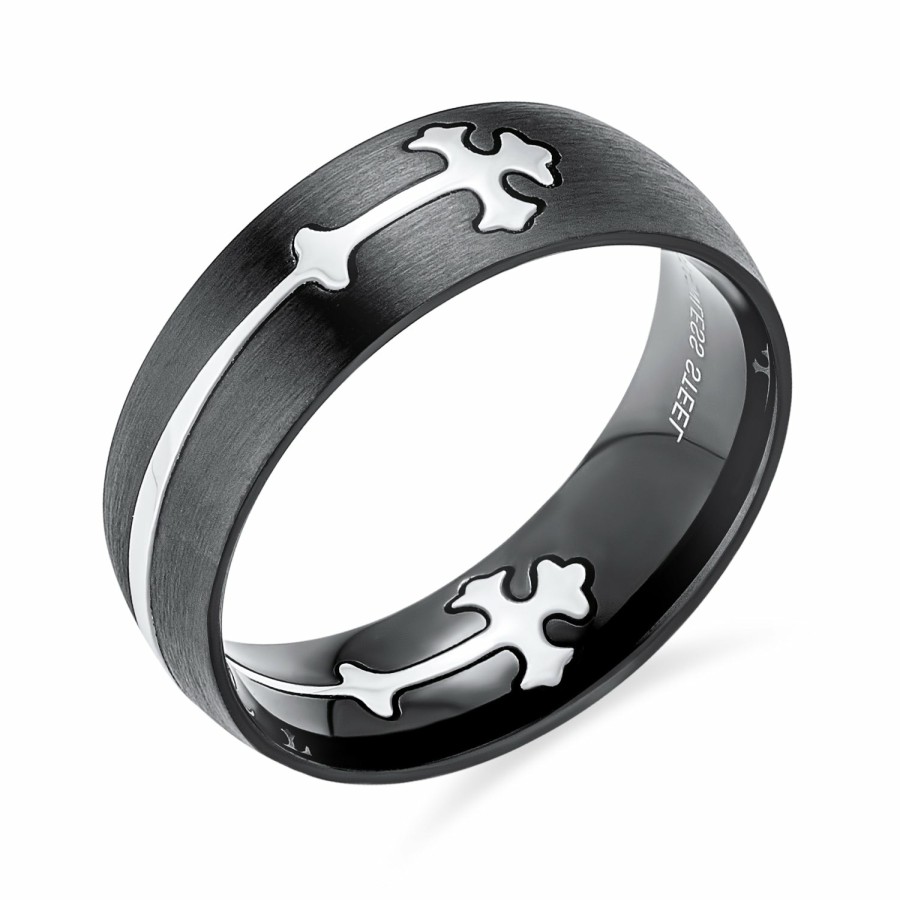 Shop Men Bling Jewelry Mens Rings | Unisex Padre Nuestro Lords Pray Cross Spinner Ring Band Stainless Steel