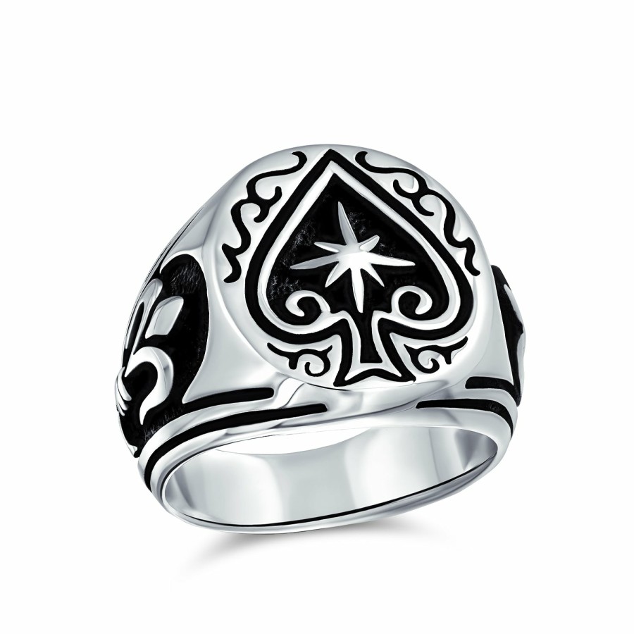 Shop Women Bling Jewelry Engravable Rings | Large Good Luck Black Ace Of Spade Ring For Men .925 Sterling Silver