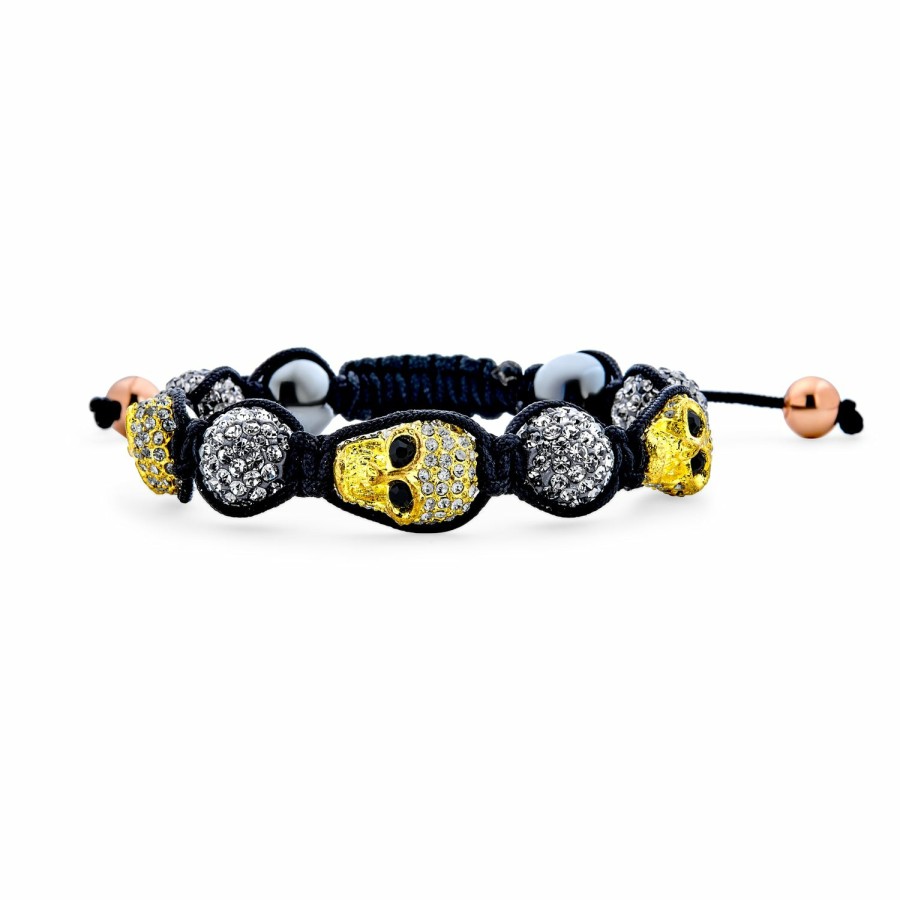 Shop Men Bling Jewelry Shamballa Inspired Bracelets | Mens Crystal Leather Stud Rivet Stainless Steel Skullbracelets