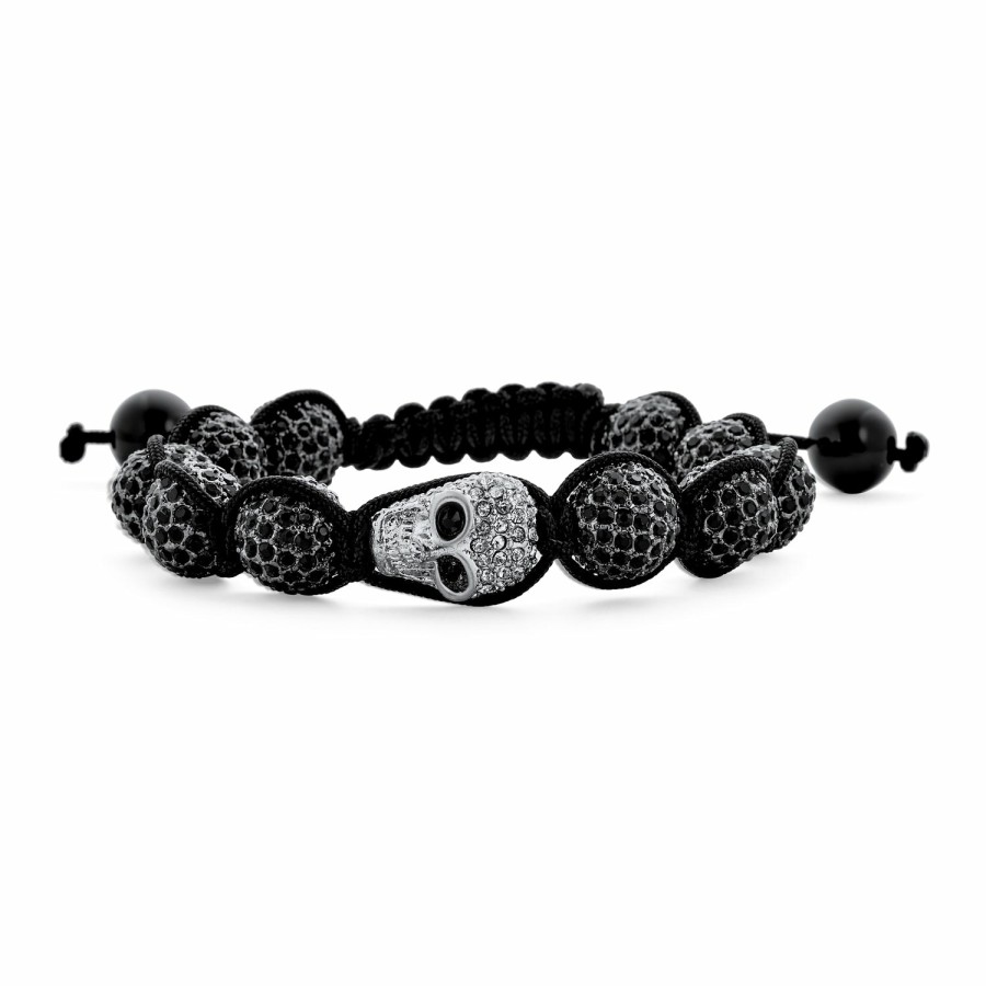 Shop Men Bling Jewelry Shamballa Inspired Bracelets | Mens Crystal Leather Stud Rivet Stainless Steel Skullbracelets