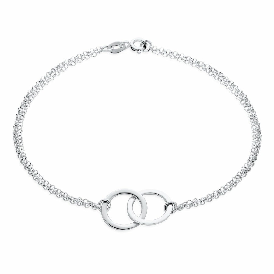 Shop Women Bling Jewelry Ankle Bracelets | Double Chain Interlocking Rings Circle Anklet Bracelet .925Sterling Silver