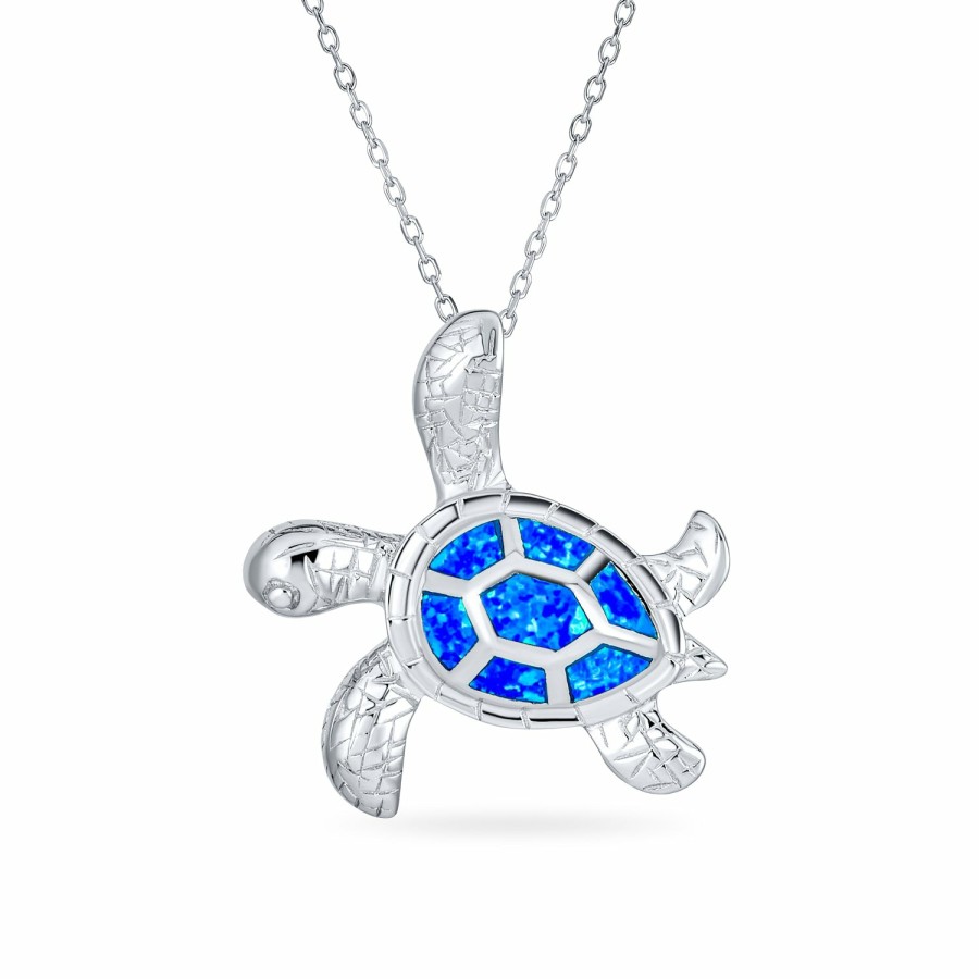 Shop Women Bling Jewelry Pendant Necklaces | Nautical Family Turtle Pendant Necklace Opal Silver