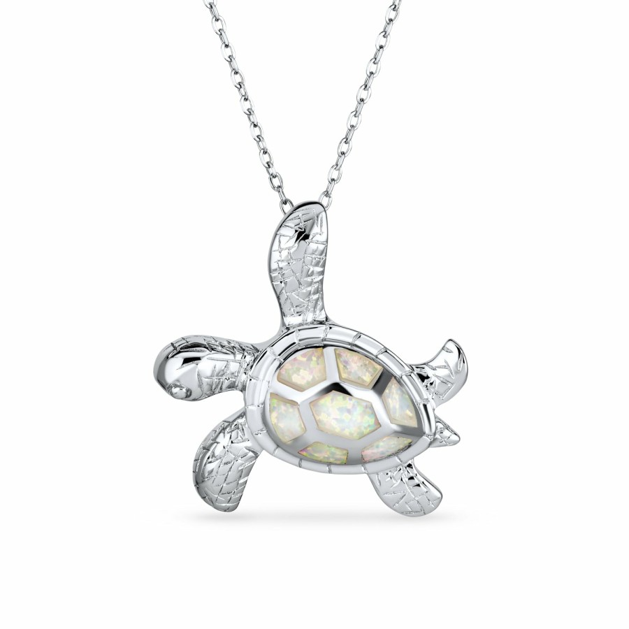 Shop Women Bling Jewelry Pendant Necklaces | Nautical Family Turtle Pendant Necklace Opal Silver