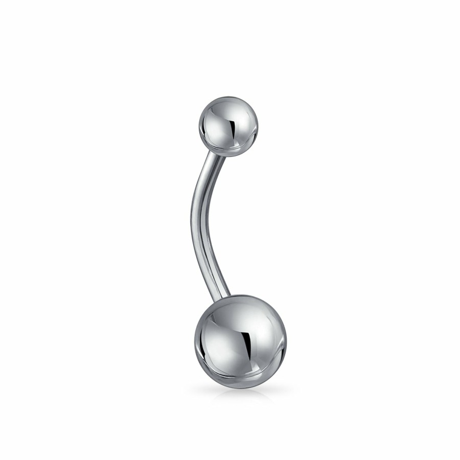 Shop Women Bling Jewelry Belly Rings | Bar Round Ball Style Navel Belly Ring Silver Tone Surgical Steel 14G