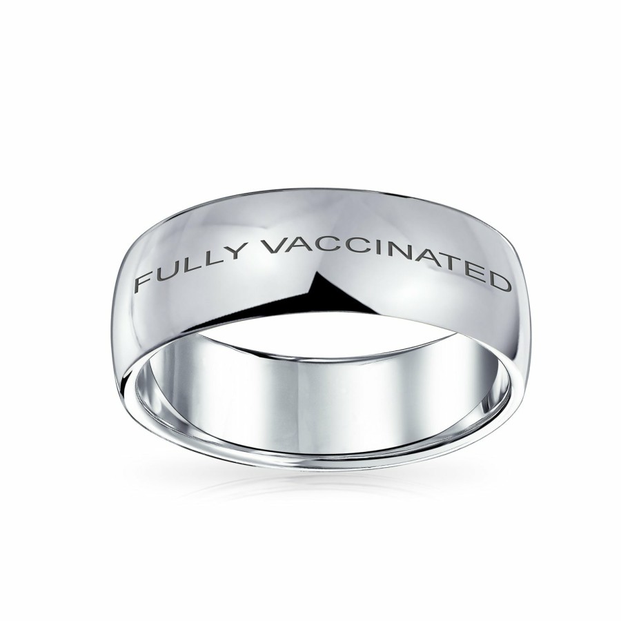 Shop Men Bling Jewelry Mens Engravable Rings | Vaccinated Simple Polished Wide Dome .925 Sterling Ring 6Mm Silver