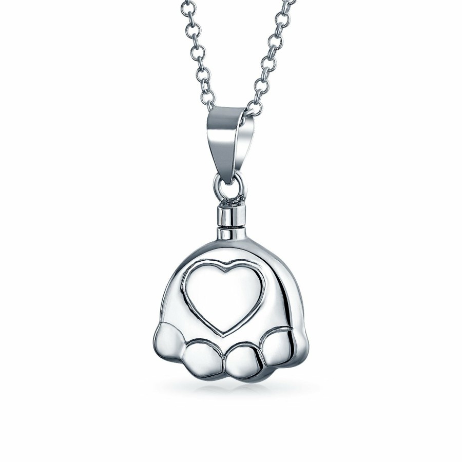 Shop Women Bling Jewelry Engravable Necklaces | Dog Cat Puppy Paw Print Cremation Locket Necklaces Pendant Silver