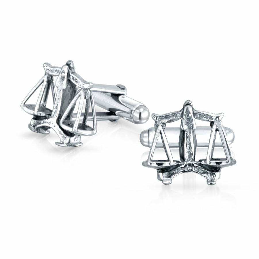 Shop Men Bling Jewelry Cufflinks | Attorney Judge Lawyer Scales Of Justice Libra Cufflinks .925 Silver