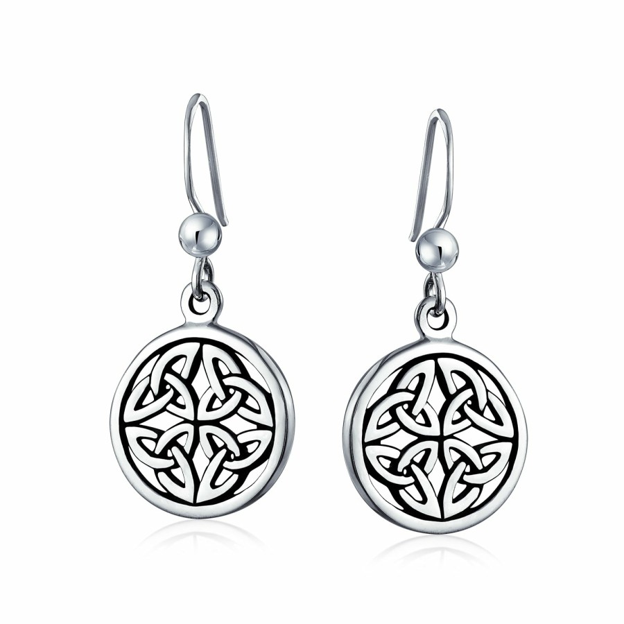 Shop Women Bling Jewelry Engravable Necklaces | Medallion Celtic Knot Round Circle Disc Dangle Earrings Necklace Sterling