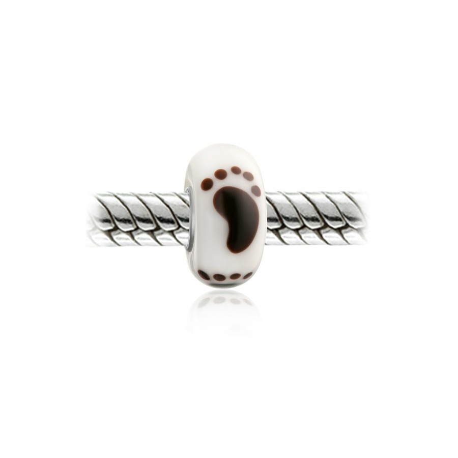 Shop Women Bling Jewelry Glass Crystal Beads | Black White Footprint Murano Glass Bead Charm .925 Sterling Silver