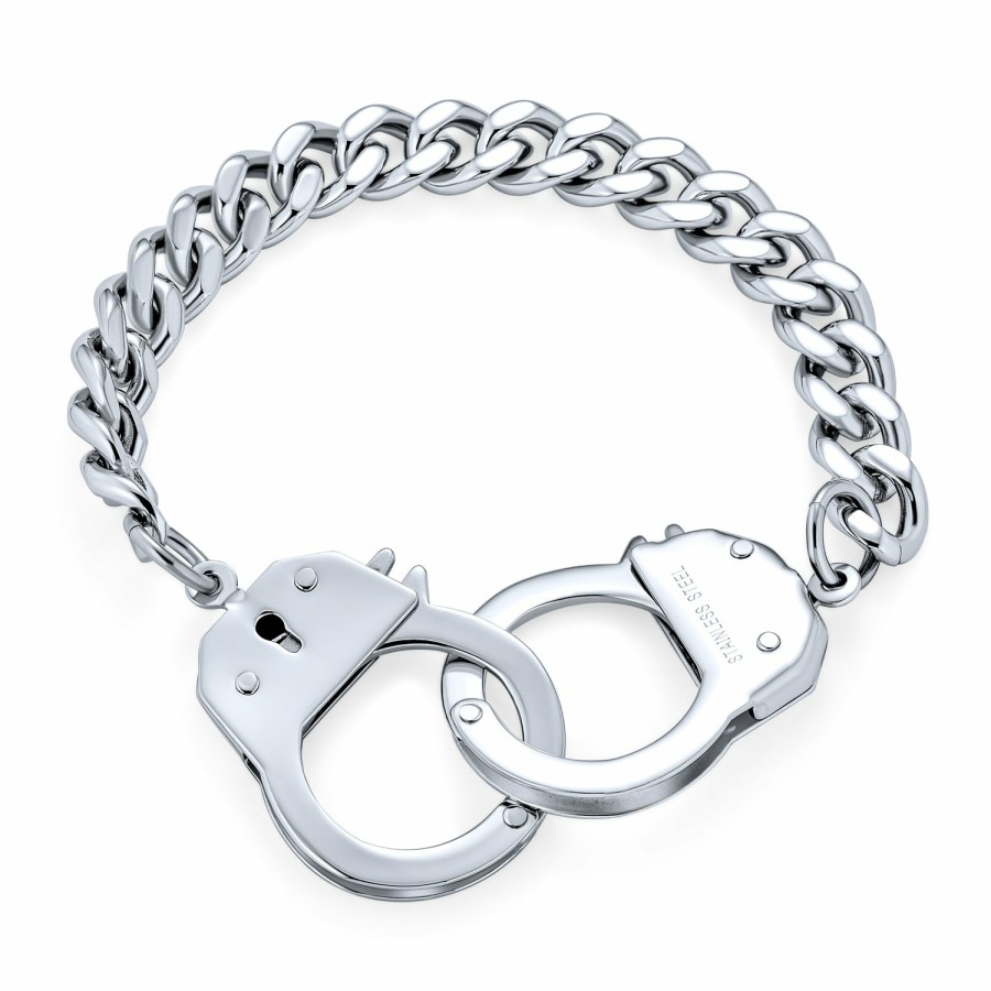 Shop Men Bling Jewelry Mens Bracelets & Id Bracelets | Mens Biker Jewelry Handcuff Bracelet Ip Stainless Steel 8,8.5