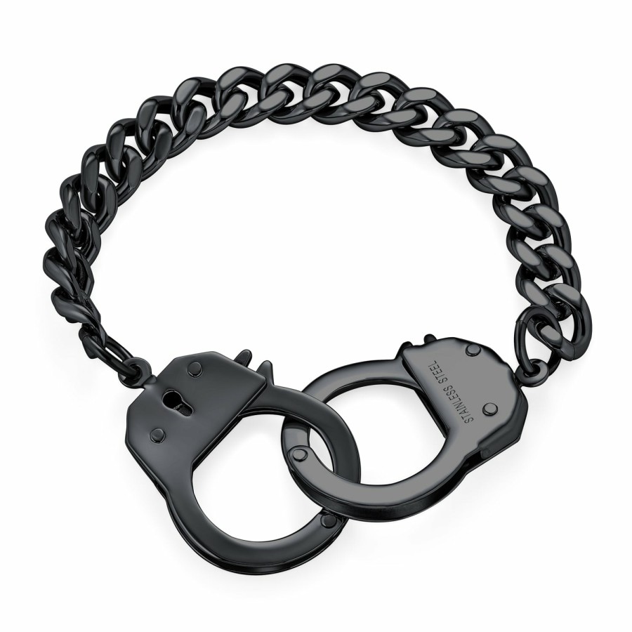 Shop Men Bling Jewelry Mens Bracelets & Id Bracelets | Mens Biker Jewelry Handcuff Bracelet Ip Stainless Steel 8,8.5