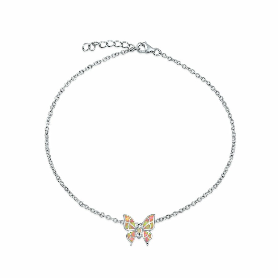 Shop Women Bling Jewelry Delicate Bracelets | Opal Charm Butterfly Anklet Ankle Bracelet Sterling Silver