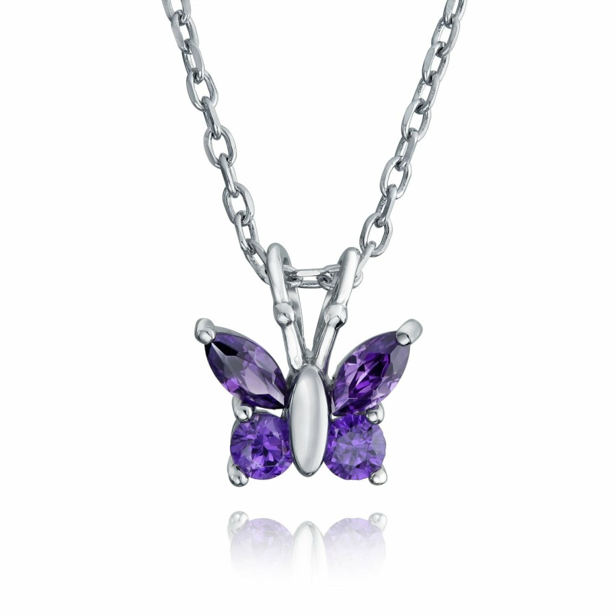 Shop Women Bling Jewelry Pendant Necklaces | Tiny Petite Garden Insect Cz Butterfly Pendant Necklace .925