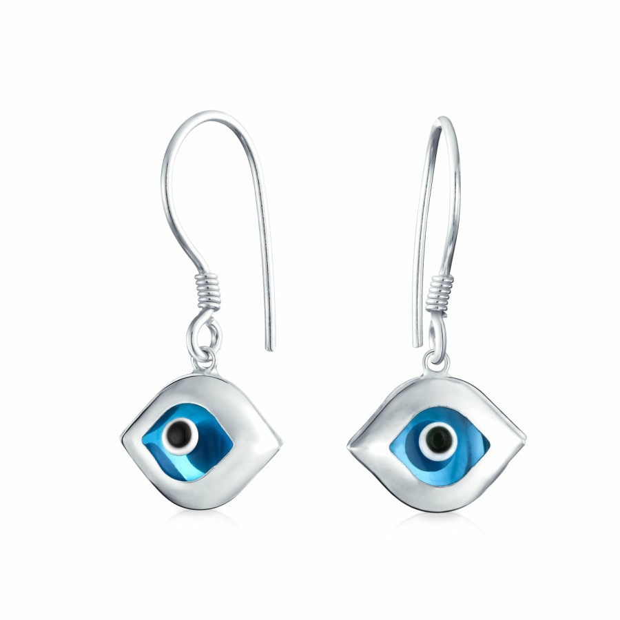 Shop Women Bling Jewelry Dangle Drop Earrings | Turkish Blue Evil Eye Spiritual Dangling Earrings .925Sterling Silver