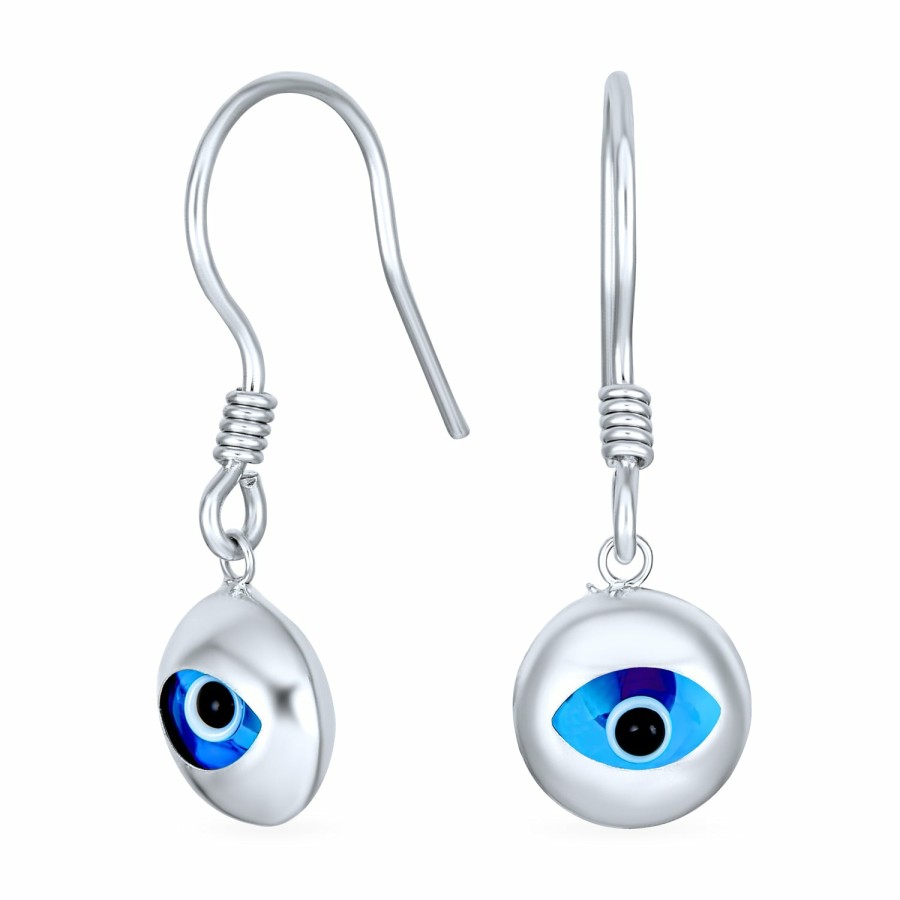 Shop Women Bling Jewelry Dangle Drop Earrings | Turkish Blue Evil Eye Spiritual Dangling Earrings .925Sterling Silver