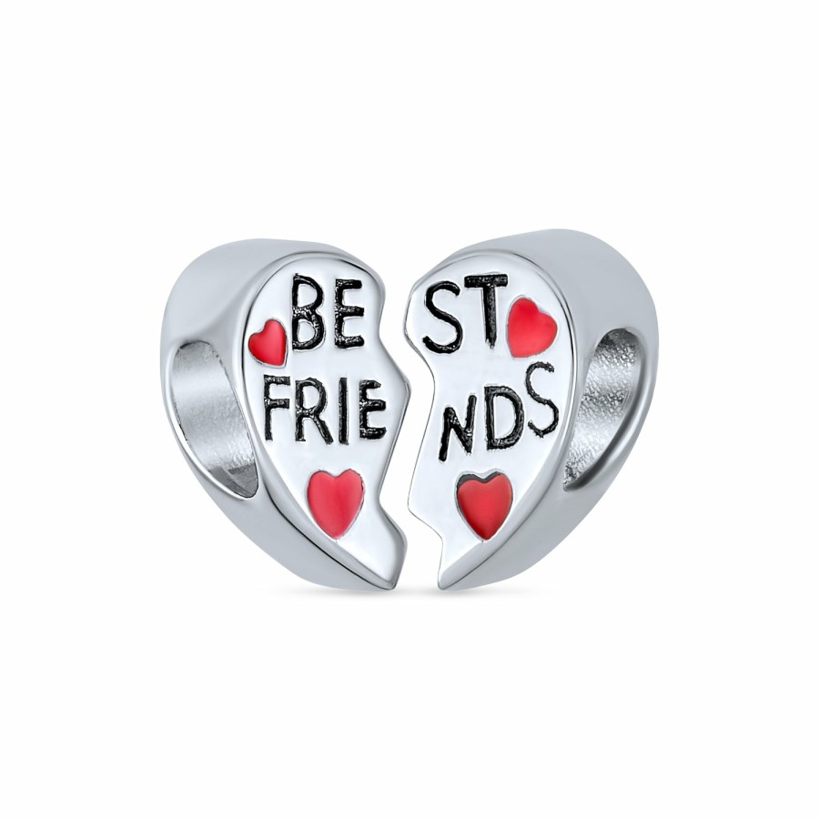 Shop Women Bling Jewelry Mothers Day Charm Beads | Words Best Friends, Sis, Bff Sister Split Heart Charm Bead .925 Silver